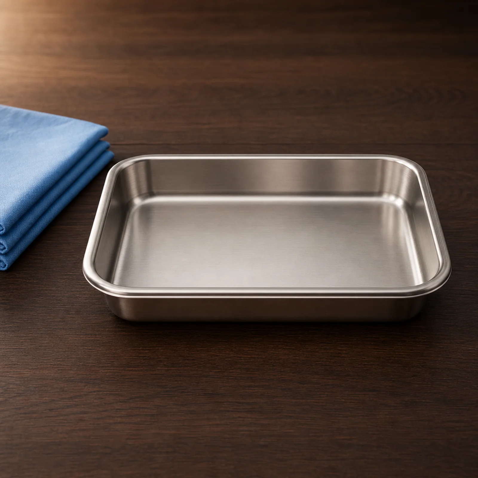 Clean surgical instrument tray and folded sterile drape at Amadeo Medical Group